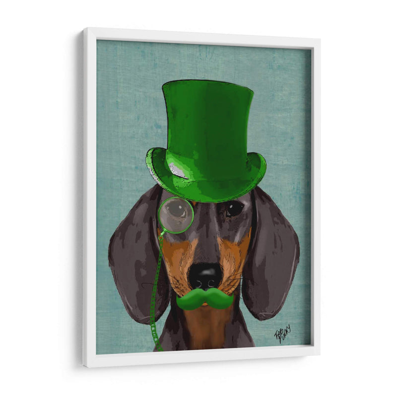 Dachshund Con Sombrero Verde Sombrero Negro Bronceado - Fab Funky | Cuadro decorativo de Canvas Lab