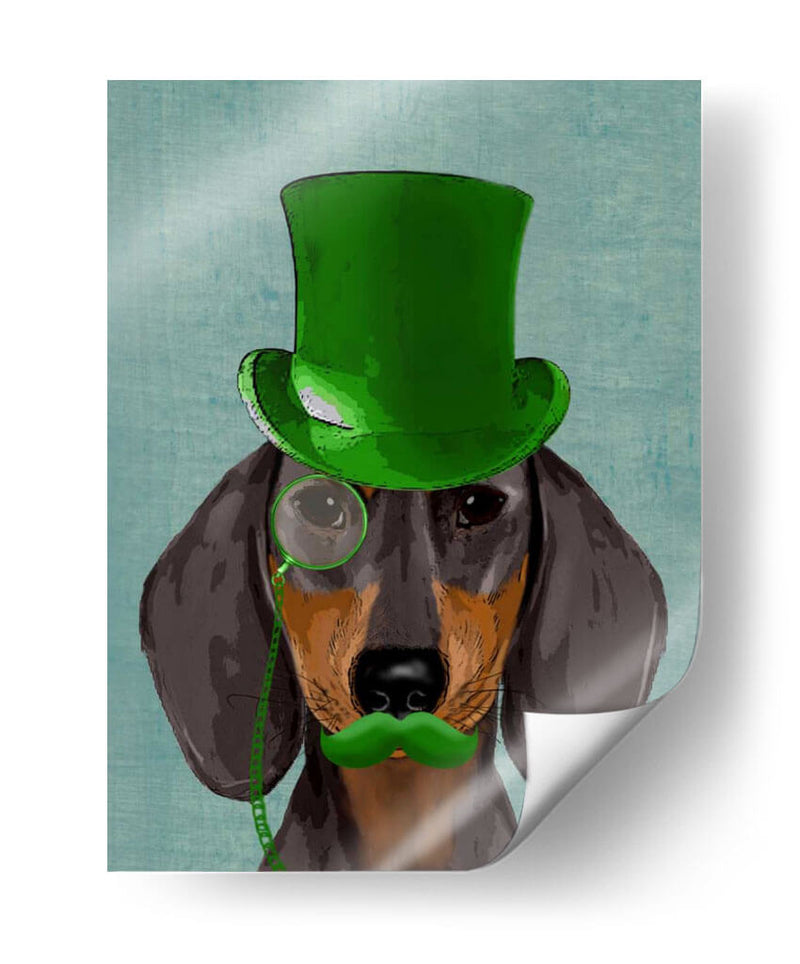 Dachshund Con Sombrero Verde Sombrero Negro Bronceado - Fab Funky | Cuadro decorativo de Canvas Lab