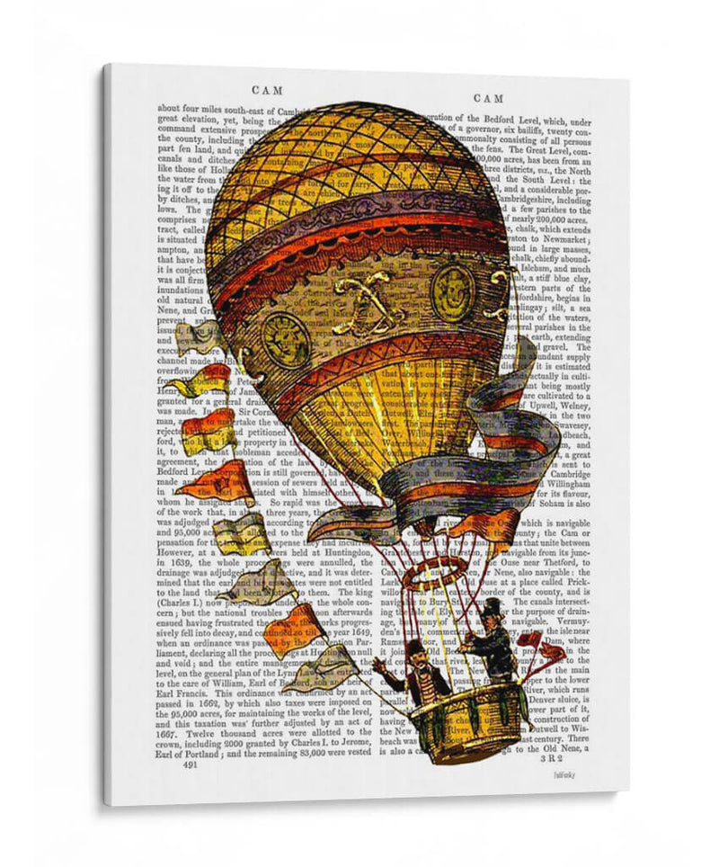 Globo De Aire Caliente Oro Con Banderas - Fab Funky | Cuadro decorativo de Canvas Lab