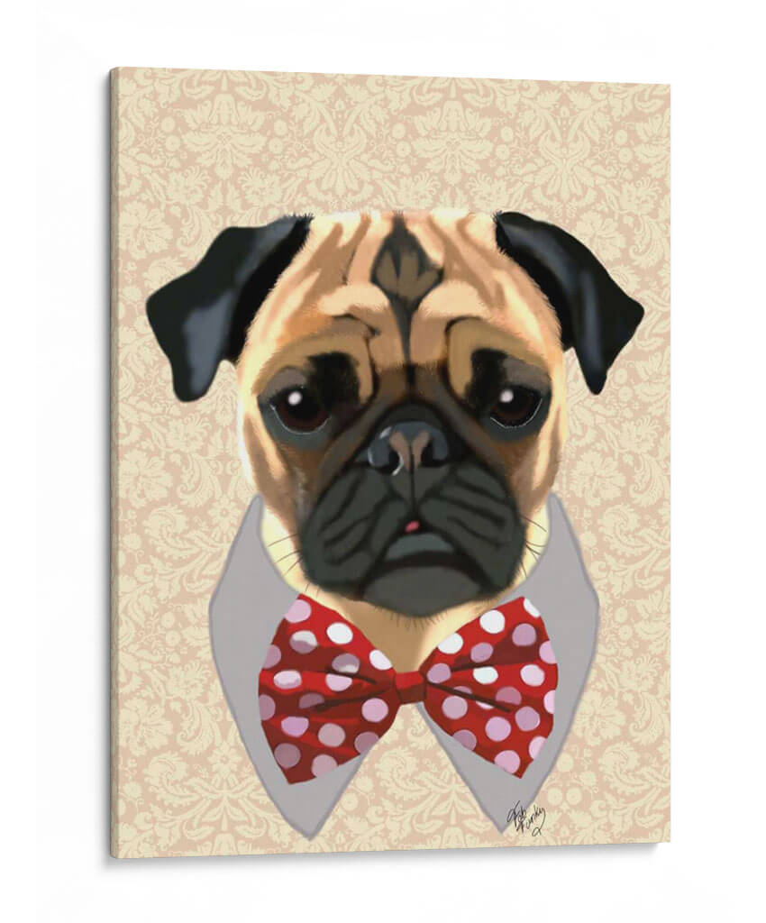 Pug Con Lazo De Arco Irregular Rojo Y Blanco - Fab Funky | Cuadro decorativo de Canvas Lab
