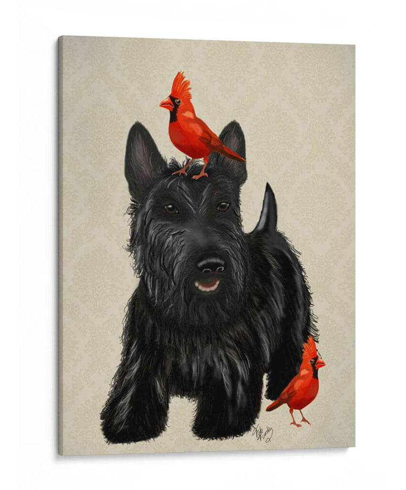 Perro Escocés Y Pájaros Rojos - Fab Funky | Cuadro decorativo de Canvas Lab