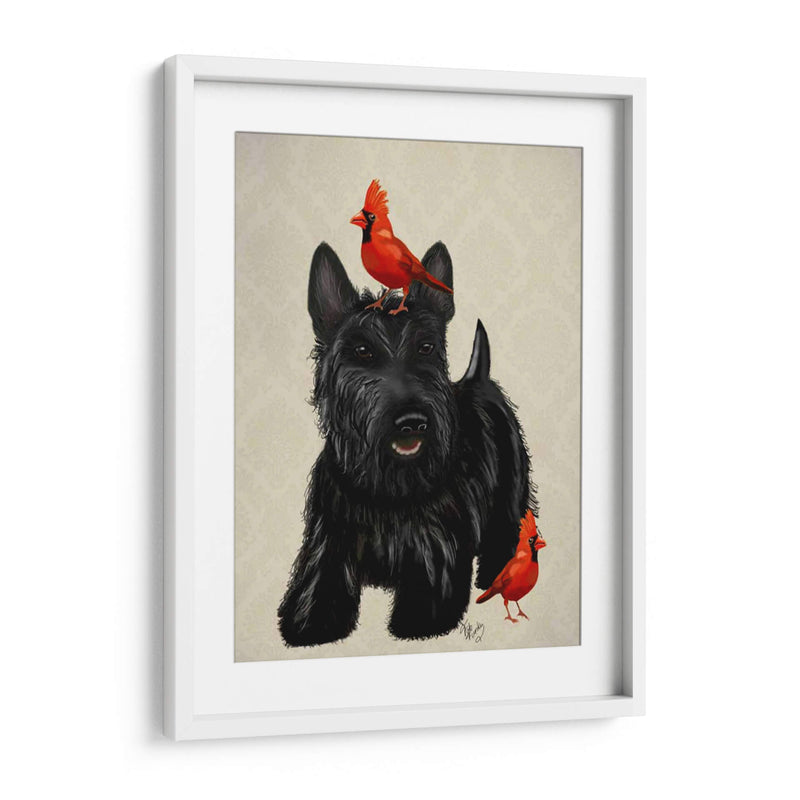 Perro Escocés Y Pájaros Rojos - Fab Funky | Cuadro decorativo de Canvas Lab