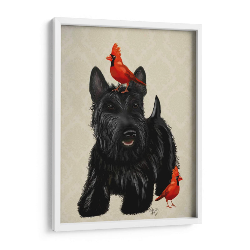 Perro Escocés Y Pájaros Rojos - Fab Funky | Cuadro decorativo de Canvas Lab