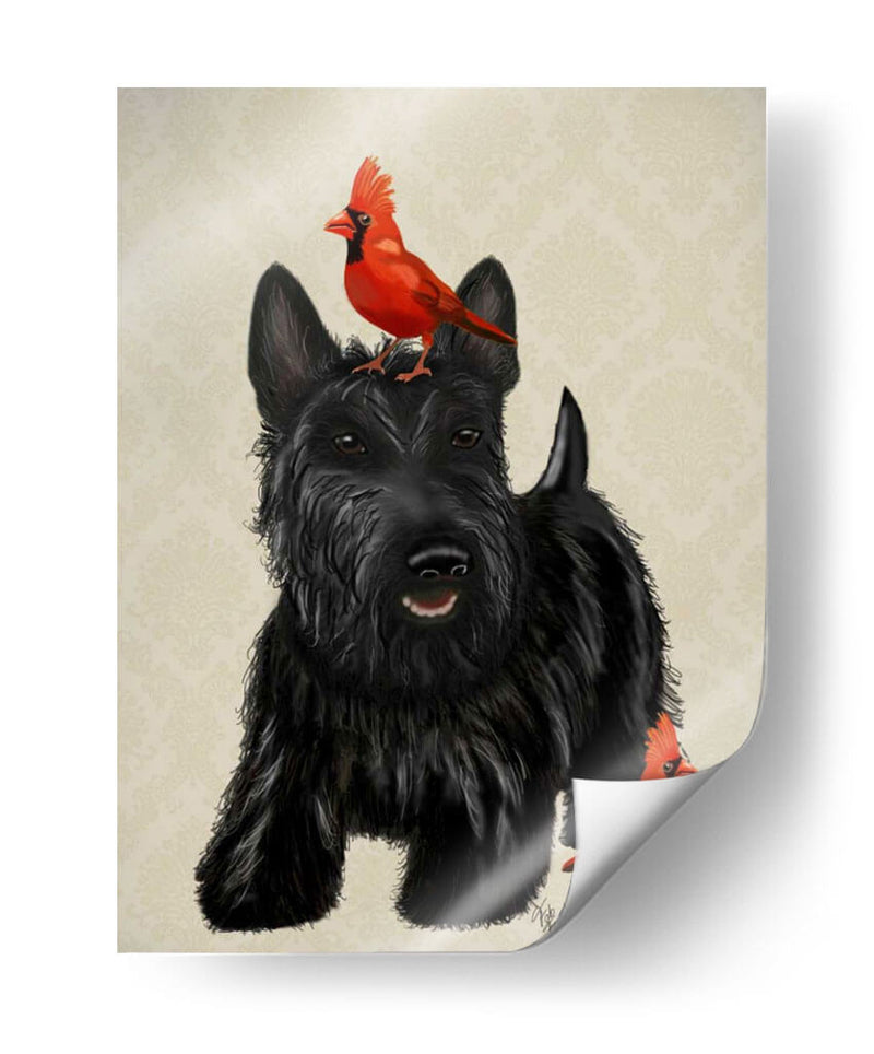 Perro Escocés Y Pájaros Rojos - Fab Funky | Cuadro decorativo de Canvas Lab