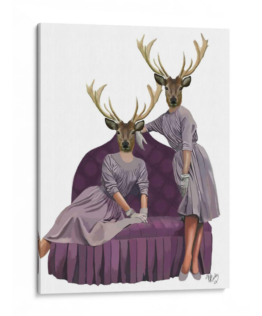 Twins Deer En Vestidos Púrpuras - Fab Funky | Cuadro decorativo de Canvas Lab