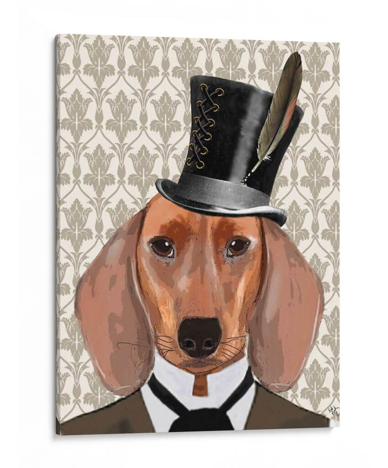 Perro Dachshund Con Sombrero De Copa - Fab Funky | Cuadro decorativo de Canvas Lab