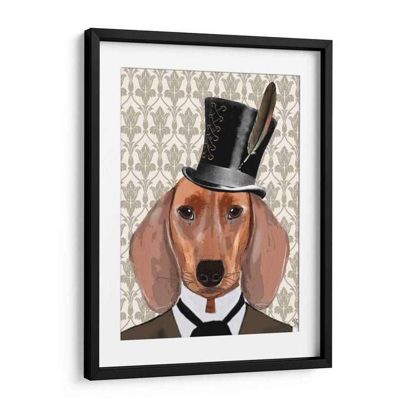 Perro Dachshund Con Sombrero De Copa - Fab Funky | Cuadro decorativo de Canvas Lab