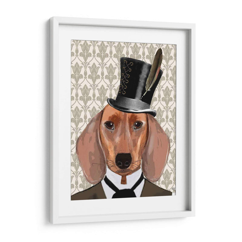 Perro Dachshund Con Sombrero De Copa - Fab Funky | Cuadro decorativo de Canvas Lab