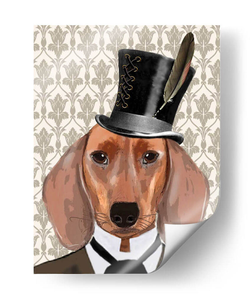 Perro Dachshund Con Sombrero De Copa - Fab Funky | Cuadro decorativo de Canvas Lab