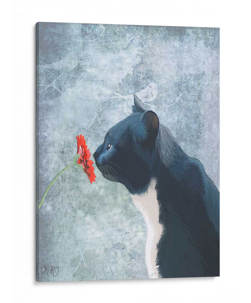 Gato Negro Olfateando Flor - Fab Funky | Cuadro decorativo de Canvas Lab