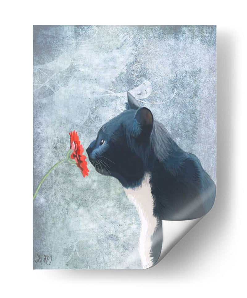 Gato Negro Olfateando Flor - Fab Funky | Cuadro decorativo de Canvas Lab