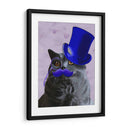 Gato Gris Con Sombrero De Copa Azul Y Bigote - Fab Funky | Cuadro decorativo de Canvas Lab