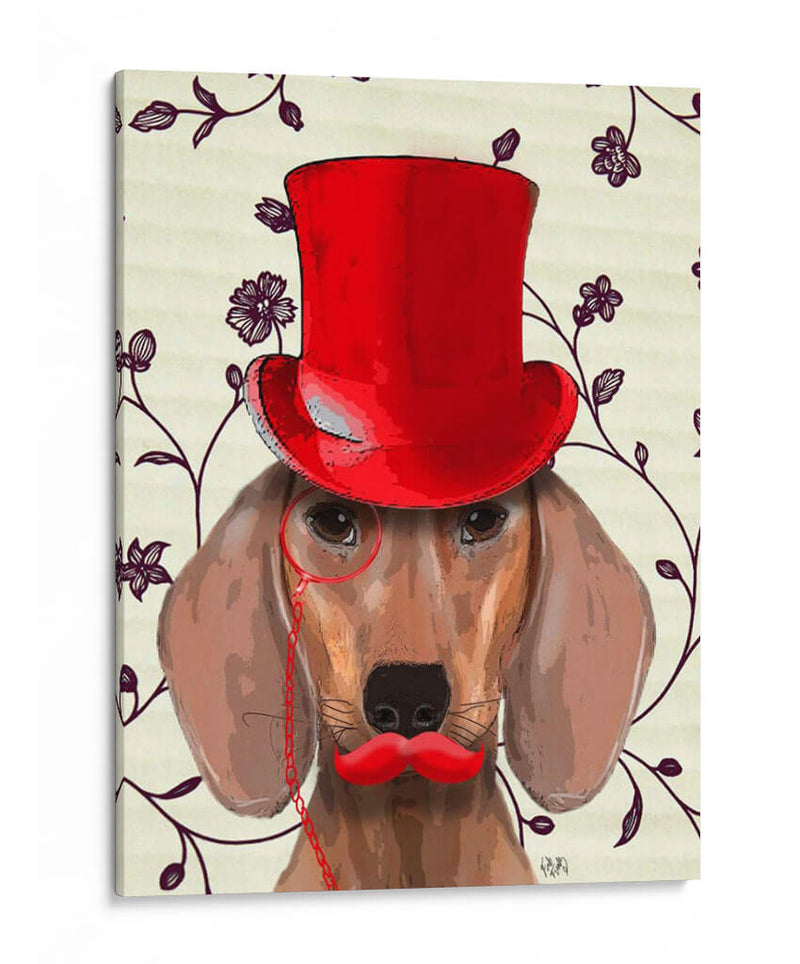 Dachshund Con Sombrero De Copa Rojo - Fab Funky | Cuadro decorativo de Canvas Lab