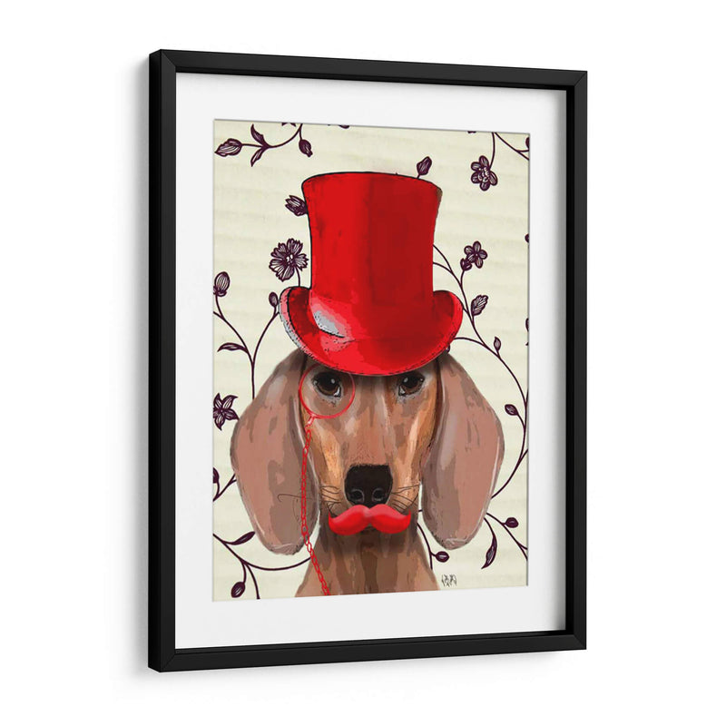 Dachshund Con Sombrero De Copa Rojo - Fab Funky | Cuadro decorativo de Canvas Lab