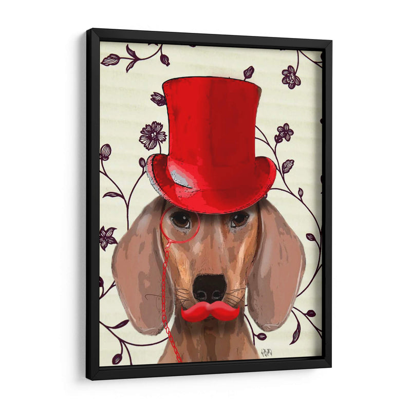 Dachshund Con Sombrero De Copa Rojo - Fab Funky | Cuadro decorativo de Canvas Lab