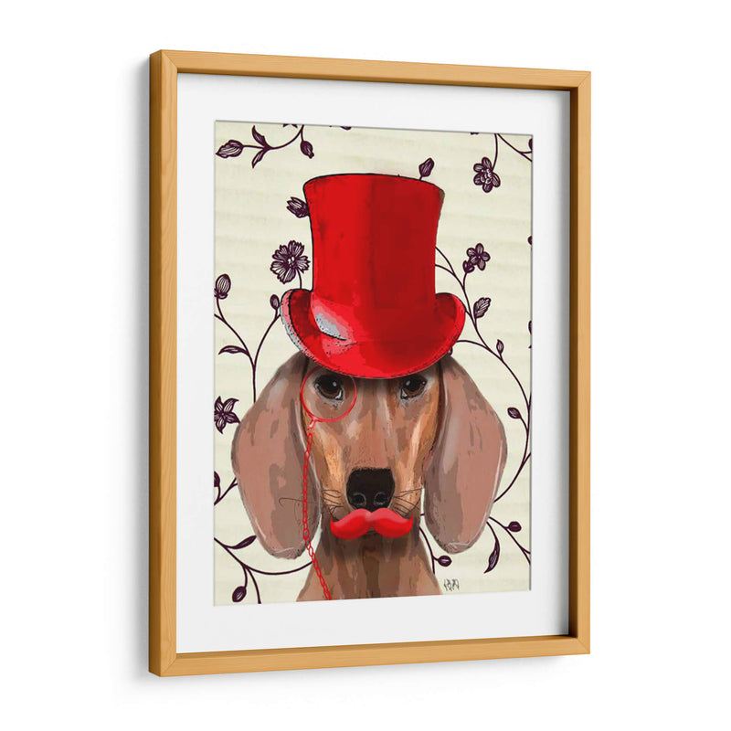 Dachshund Con Sombrero De Copa Rojo - Fab Funky | Cuadro decorativo de Canvas Lab