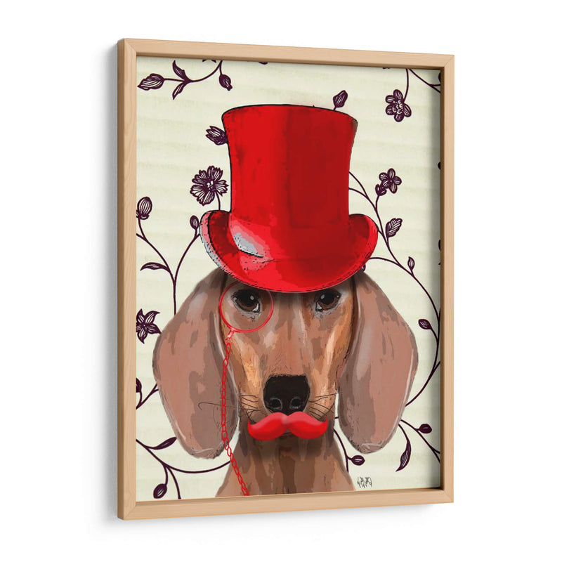 Dachshund Con Sombrero De Copa Rojo - Fab Funky | Cuadro decorativo de Canvas Lab