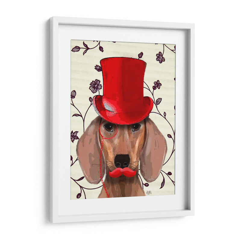 Dachshund Con Sombrero De Copa Rojo - Fab Funky | Cuadro decorativo de Canvas Lab