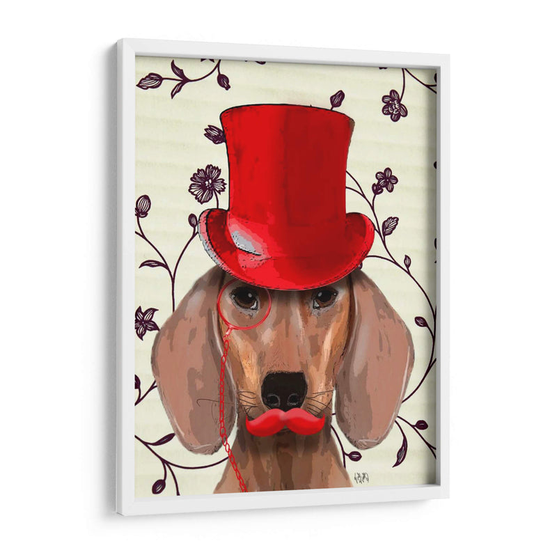 Dachshund Con Sombrero De Copa Rojo - Fab Funky | Cuadro decorativo de Canvas Lab