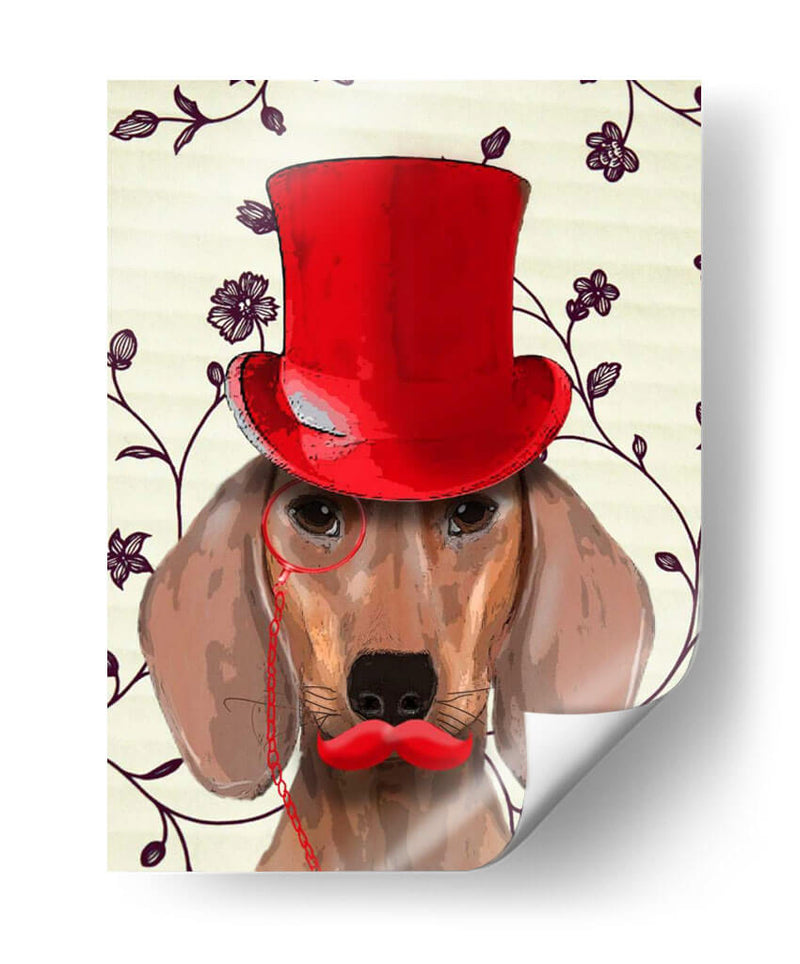 Dachshund Con Sombrero De Copa Rojo - Fab Funky | Cuadro decorativo de Canvas Lab