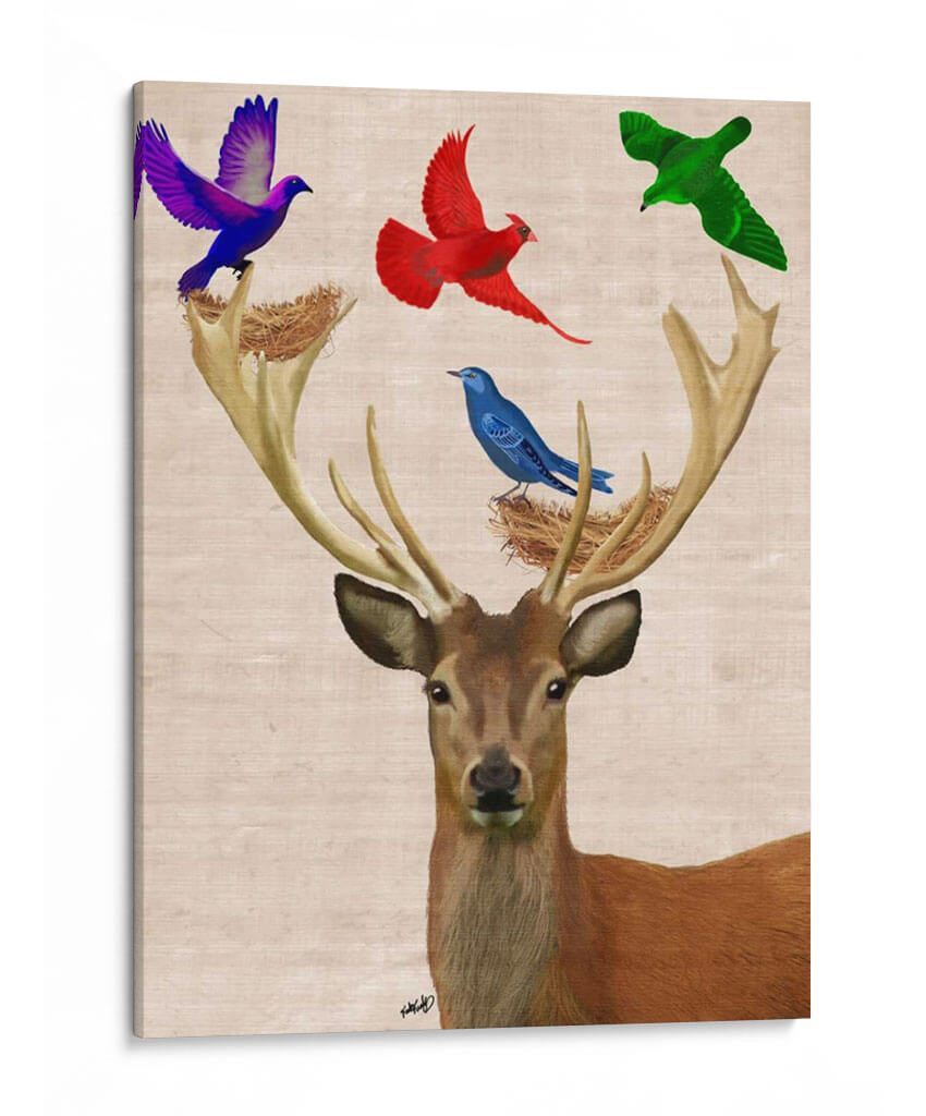 Ciervos Y Pájaros Nidos - Fab Funky | Cuadro decorativo de Canvas Lab
