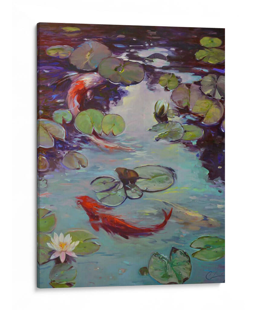 Koi Rojo Y Lirios - Chuck Larivey | Cuadro decorativo de Canvas Lab