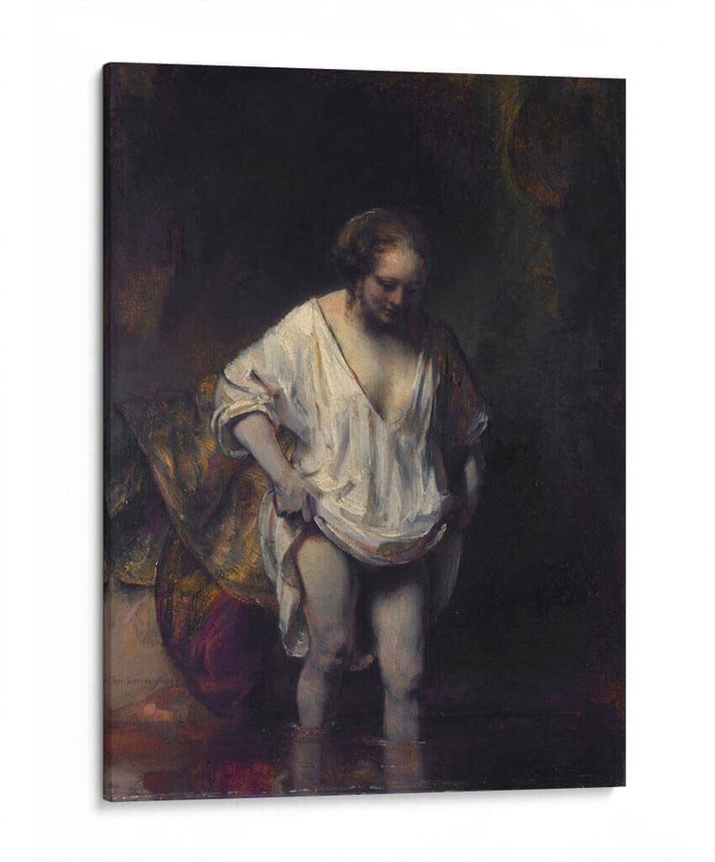 Mujer bañándose en un arroyo - Rembrandt van Rijn | Cuadro decorativo de Canvas Lab