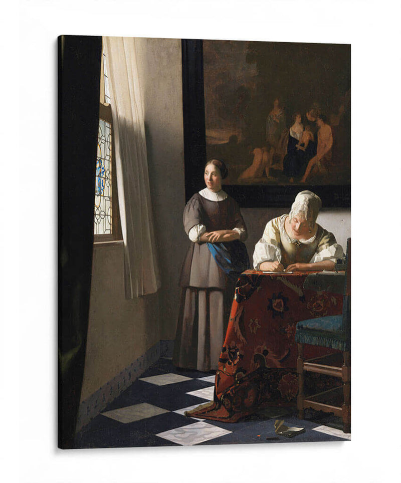 Una dama que escribe una carta con su sirvienta - Johannes Vermeer | Cuadro decorativo de Canvas Lab