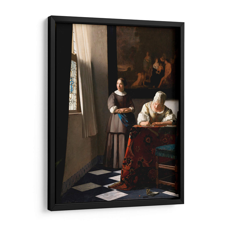 Una dama que escribe una carta con su sirvienta - Johannes Vermeer | Cuadro decorativo de Canvas Lab