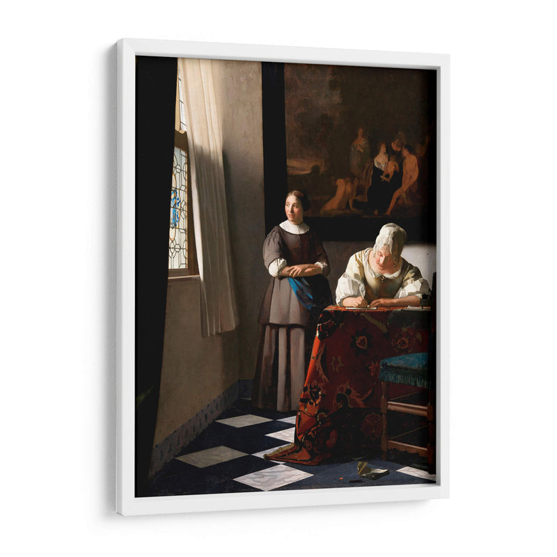 Una dama que escribe una carta con su sirvienta - Johannes Vermeer | Cuadro decorativo de Canvas Lab