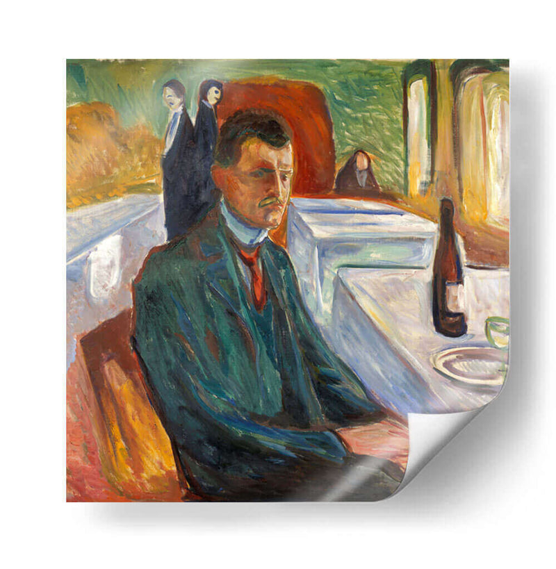 Autorretrato con una botella de vino - Edvard Munch | Cuadro decorativo de Canvas Lab