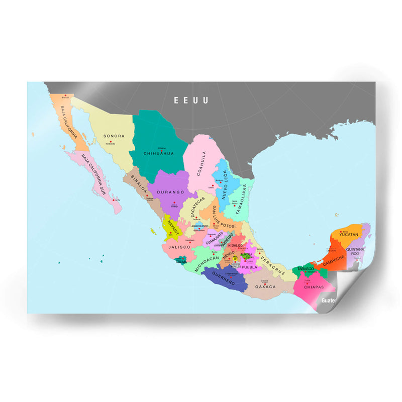 División política de la República Mexicana | Cuadro decorativo de Canvas Lab