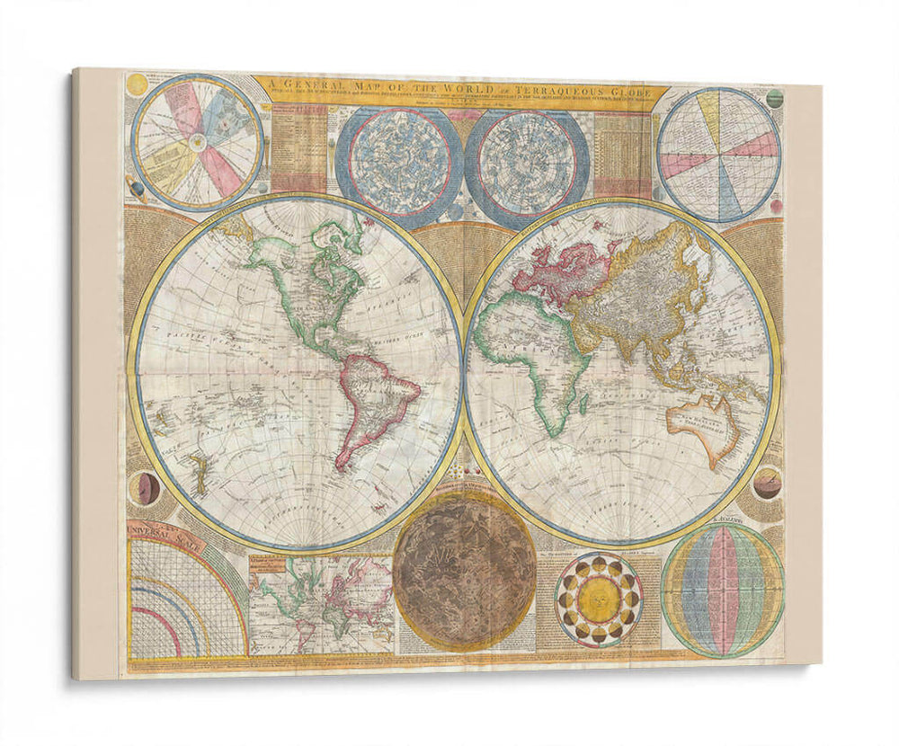 El mundo en hemisferios hacia 1794 | Cuadro decorativo de Canvas Lab