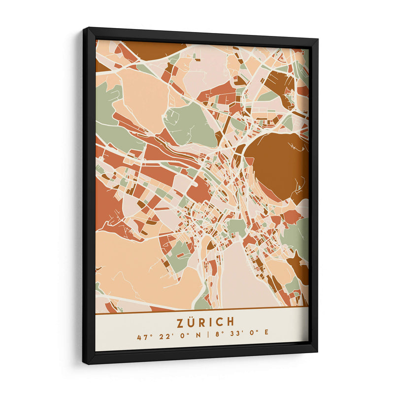 Zurich, Mapas negros Tonos tierra 95 - Emiliano Deificus | Cuadro decorativo de Canvas Lab