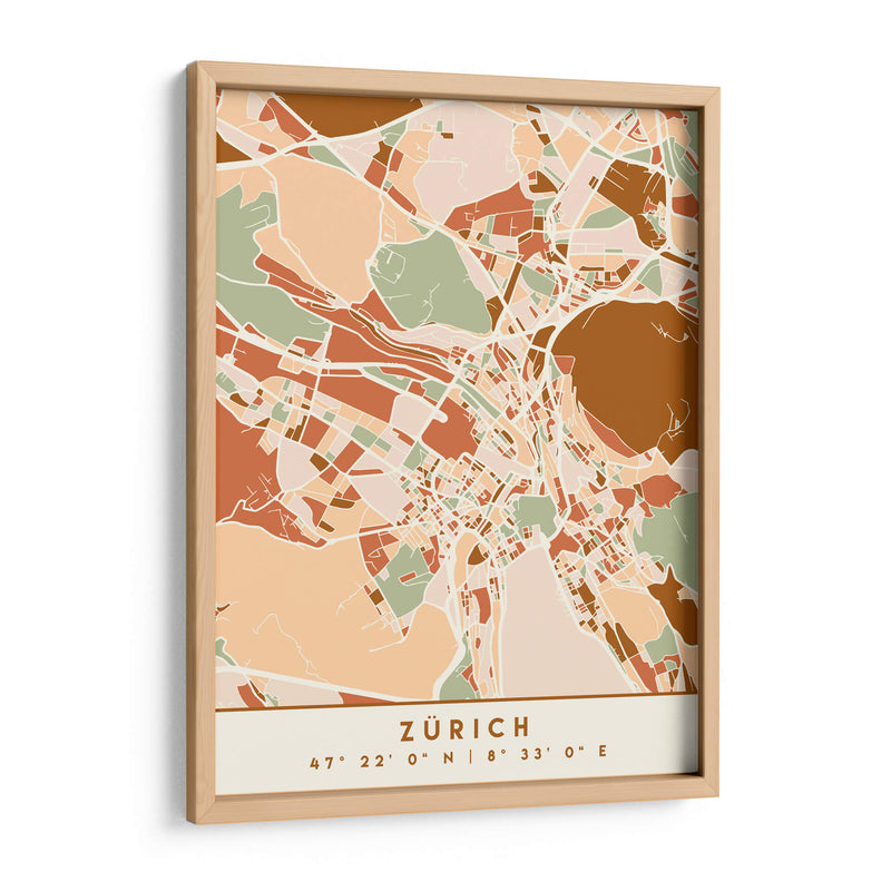 Zurich, Mapas negros Tonos tierra 95 - Emiliano Deificus | Cuadro decorativo de Canvas Lab