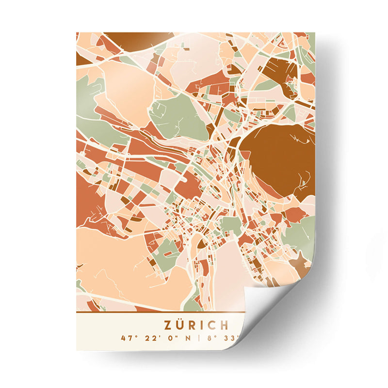 Zurich, Mapas negros Tonos tierra 95 - Emiliano Deificus | Cuadro decorativo de Canvas Lab