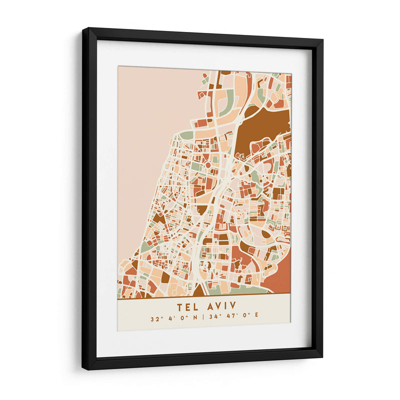 Tel Aviv, Mapas negros Tonos tierra 87 - Emiliano Deificus | Cuadro decorativo de Canvas Lab