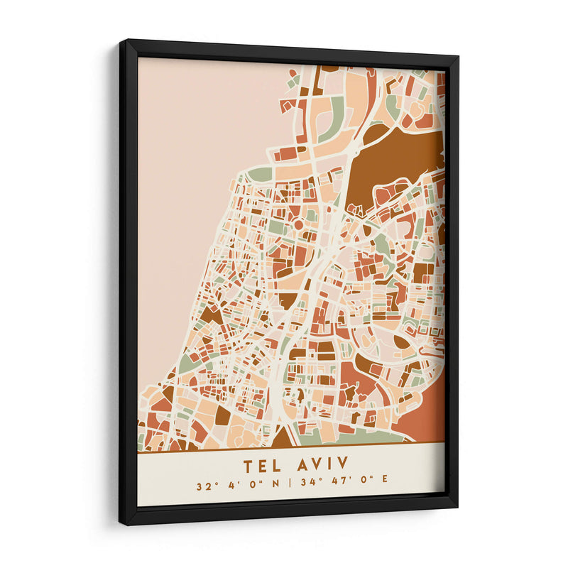 Tel Aviv, Mapas negros Tonos tierra 87 - Emiliano Deificus | Cuadro decorativo de Canvas Lab