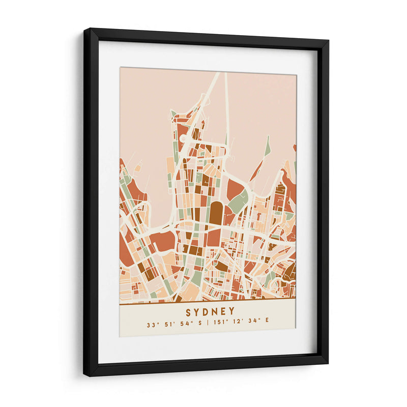 Sydney, Mapas negros Tonos tierra 84 - Emiliano Deificus | Cuadro decorativo de Canvas Lab