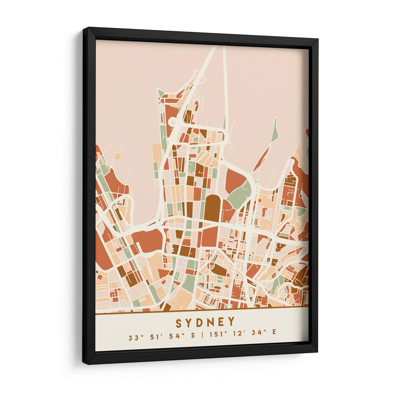 Sydney, Mapas negros Tonos tierra 84 - Emiliano Deificus | Cuadro decorativo de Canvas Lab