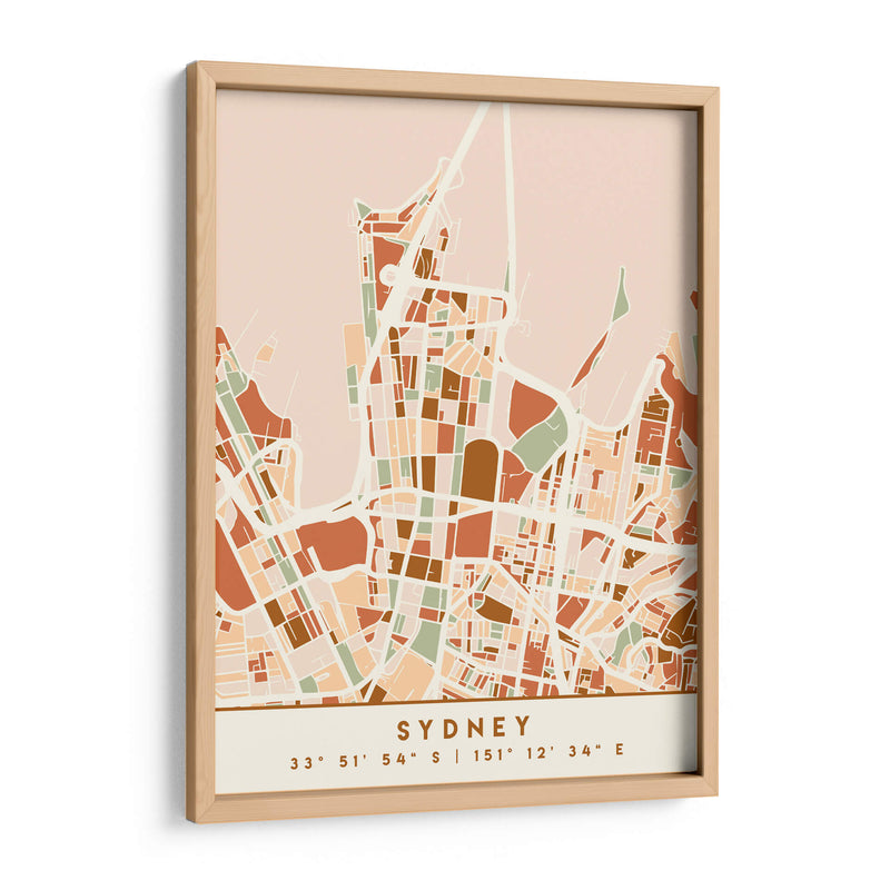 Sydney, Mapas negros Tonos tierra 84 - Emiliano Deificus | Cuadro decorativo de Canvas Lab