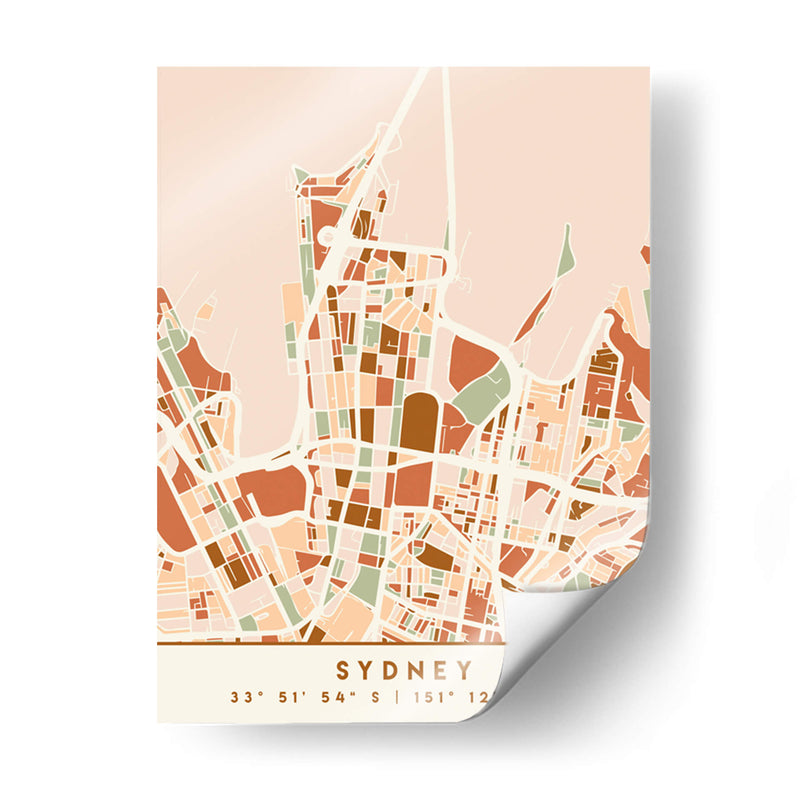 Sydney, Mapas negros Tonos tierra 84 - Emiliano Deificus | Cuadro decorativo de Canvas Lab