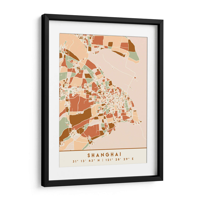 Shanghai, Mapas negros Tonos tierra 80 - Emiliano Deificus | Cuadro decorativo de Canvas Lab