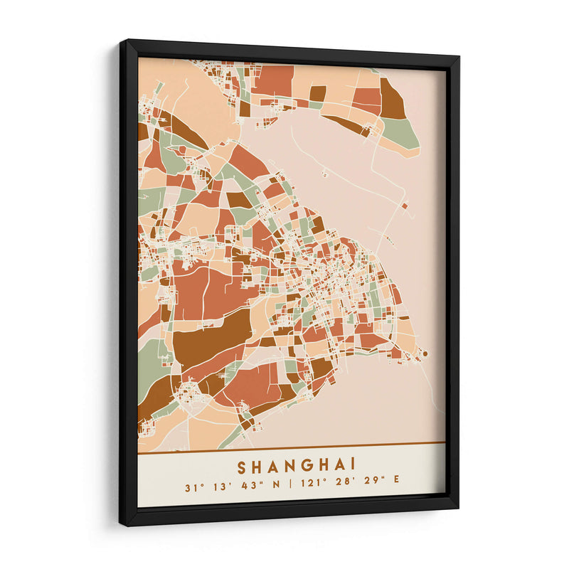 Shanghai, Mapas negros Tonos tierra 80 - Emiliano Deificus | Cuadro decorativo de Canvas Lab