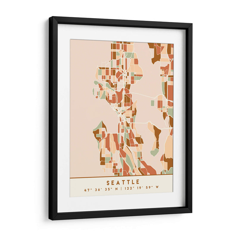 Seattle, Mapas negros Tonos tierra 78 - Emiliano Deificus | Cuadro decorativo de Canvas Lab