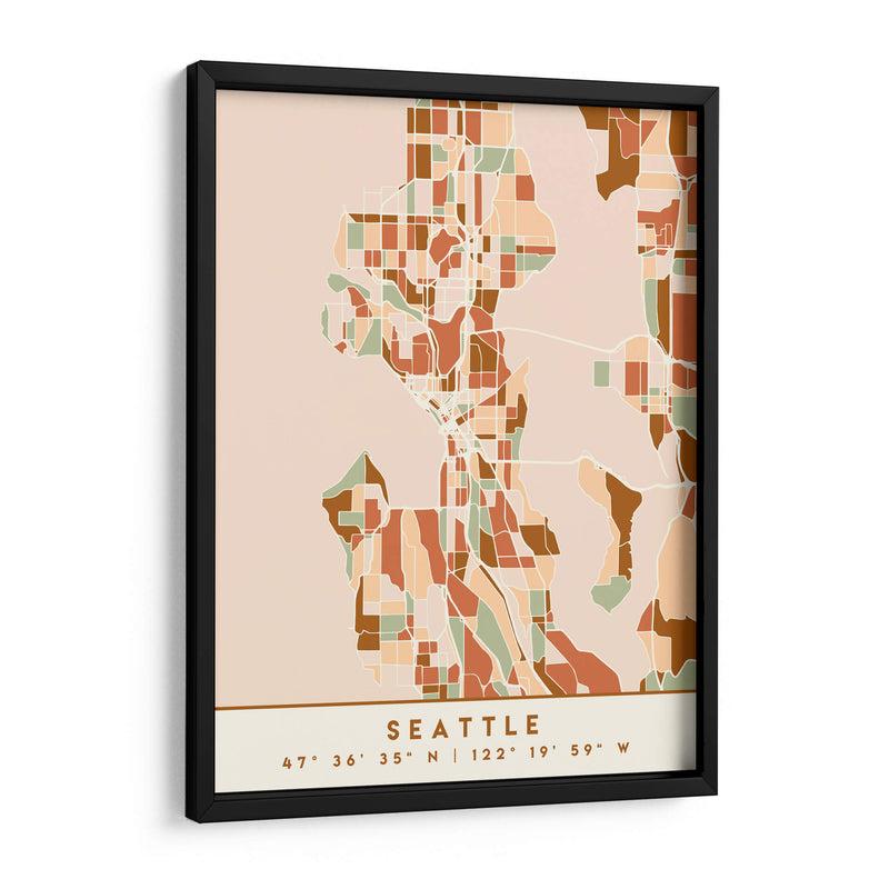 Seattle, Mapas negros Tonos tierra 78 - Emiliano Deificus | Cuadro decorativo de Canvas Lab