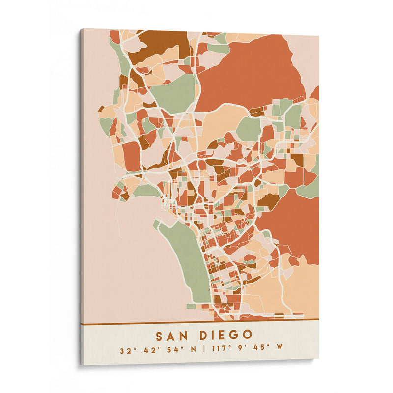 San Diego, Mapas negros Tonos tierra 74 - Emiliano Deificus | Cuadro decorativo de Canvas Lab