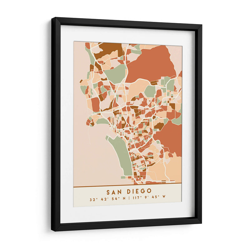 San Diego, Mapas negros Tonos tierra 74 - Emiliano Deificus | Cuadro decorativo de Canvas Lab