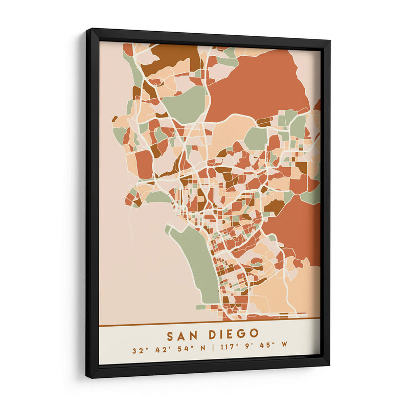 San Diego, Mapas negros Tonos tierra 74 - Emiliano Deificus | Cuadro decorativo de Canvas Lab