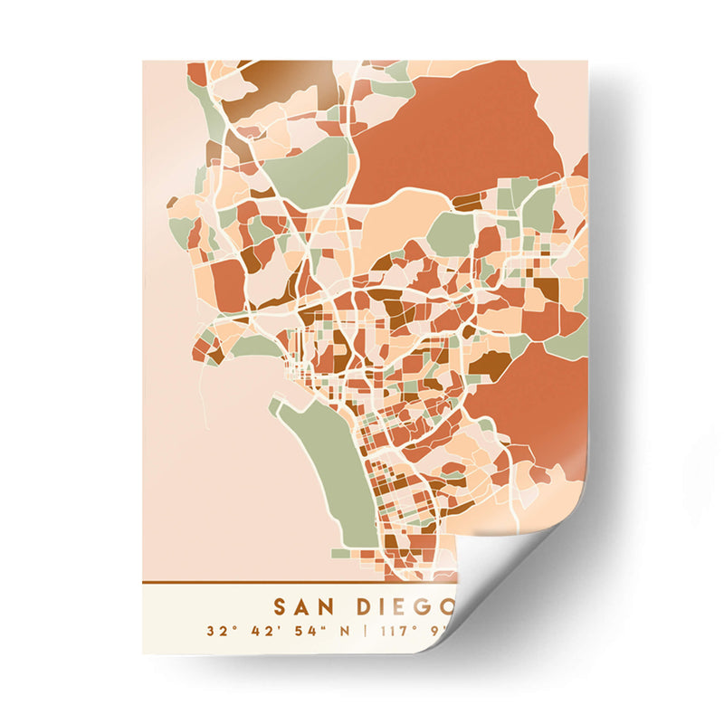 San Diego, Mapas negros Tonos tierra 74 - Emiliano Deificus | Cuadro decorativo de Canvas Lab